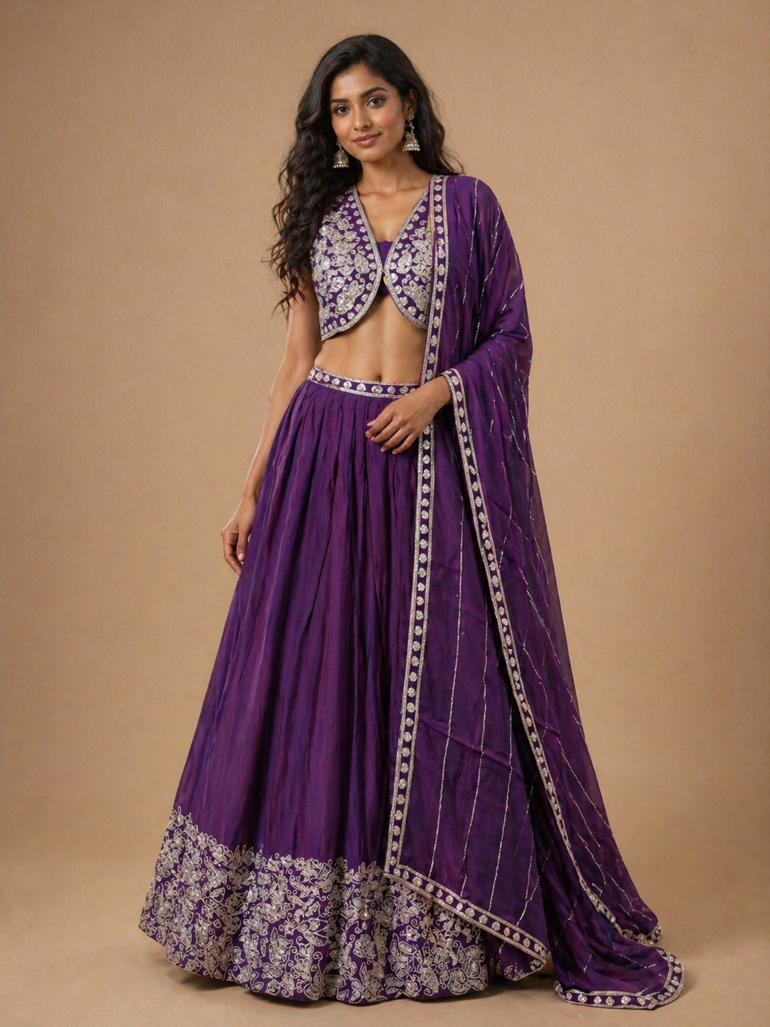 Royal Purple Embroidered Lehenga Set with Dupatta | Sangeet & Wedding Wear